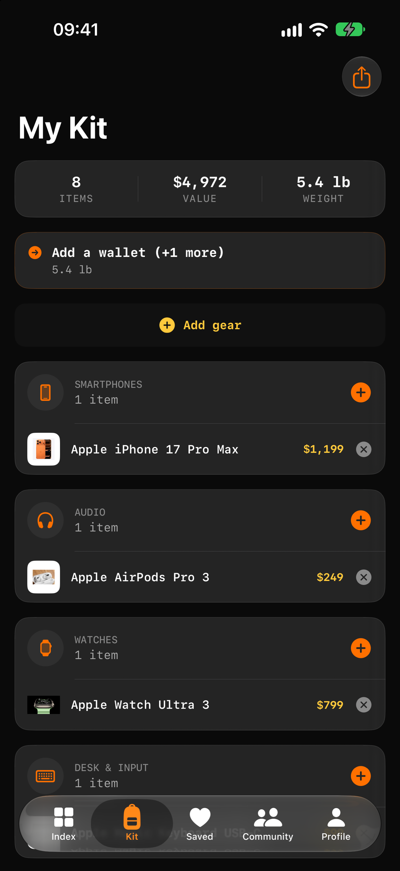 Carry Index iOS App Store Kit Builder Interface